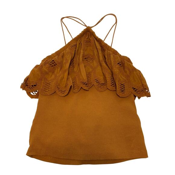 Anthropologie Brown  Lace Spaghetti Strap Halter Tank Top - Picture 1 of 7